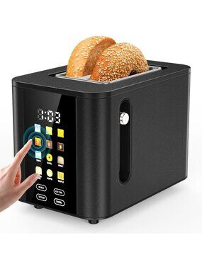 2-Slice Touch Screen Toaster with Digital Countdown Timer - Sleek Black Design